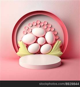 Easter Podium Stand with Pink 3D Render Eggs Decoration for Product Exhibition