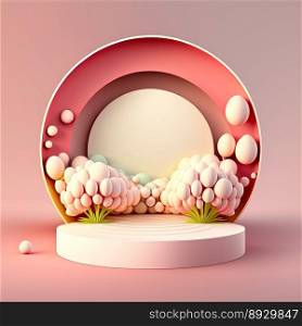Easter Podium Stand with Pink 3D Render Eggs Decoration for Product Sales