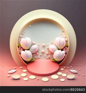 Easter Podium Stand with Pink 3D Render Eggs Decorative for Product Display