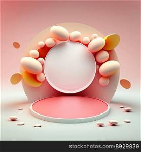 Easter Podium Stand with Pink 3D Render Eggs Decorative for Product Exhibition
