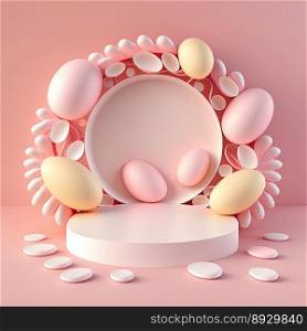 Easter Podium Stand with Pink 3D Render Eggs Decorative for Product Presentation