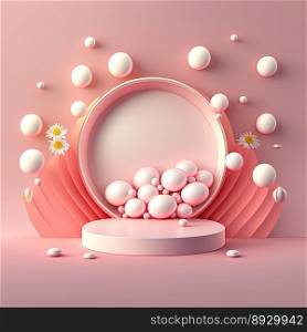 Easter Podium with Pink 3D Eggs Decoration for Product Display