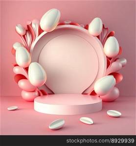 Easter Podium with Pink 3D Eggs Decoration for Product Presentation