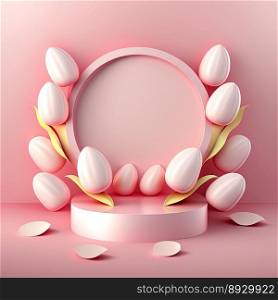Easter Podium with Pink 3D Eggs Decorative for Product Display