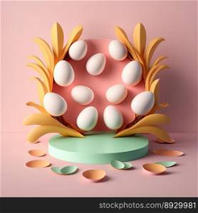 Easter Podium with Pink 3D Eggs Decorative for Product Exhibition