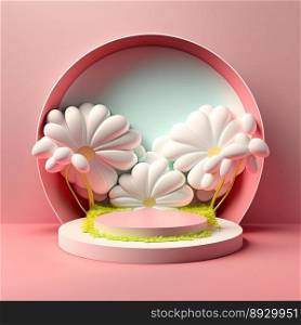 Easter Podium with Pink 3D Render Eggs Decoration for Product Display