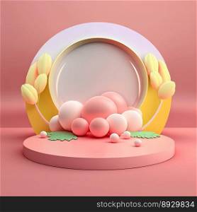 Easter Podium with Pink 3D Render Eggs Decoration for Product Presentation