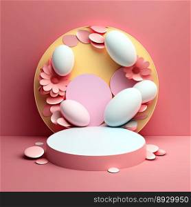 Easter Podium with Pink 3D Render Eggs Decoration for Product Promotion