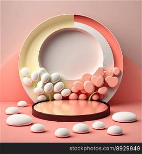 Easter Podium with Pink 3D Render Eggs Decoration for Product Sales