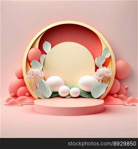 Easter Podium with Pink 3D Render Eggs Decorative for Product Exhibition
