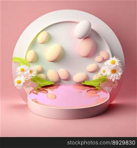 Easter Podium with Pink 3D Render Eggs Decorative for Product Sales