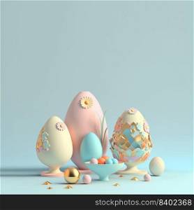 Easter Poster Background with 3D Easter Eggs and Floral