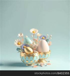 Easter Poster Background with 3D Easter Eggs and Floral for Promotion
