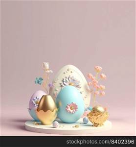 Easter Poster Background with 3D Easter Eggs and Flower for Promotion