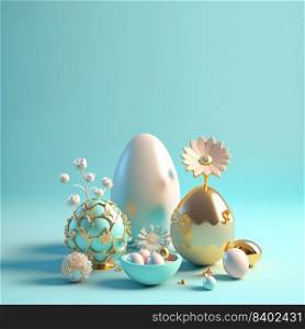 Easter Poster Background with 3D Easter Eggs and Flower Ornament