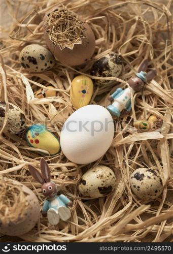 easter quail eggs pile hay