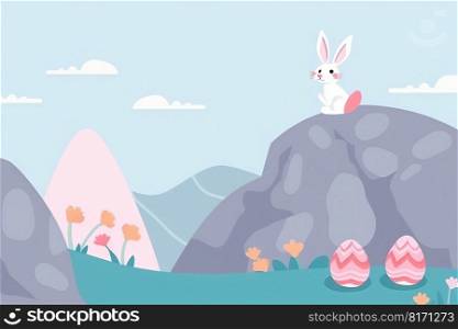 Easter rabbit with colorful holiday eggs. Cute fluffy bunny celebrating spring holiday. Generated AI Easter rabbit with colorful holiday eggs. Cute fluffy bunny celebrating spring holiday. Generated AI. Easter rabbit with colorful holiday eggs. Cute fluffy bunny celebrating spring holiday. Generated Ai.