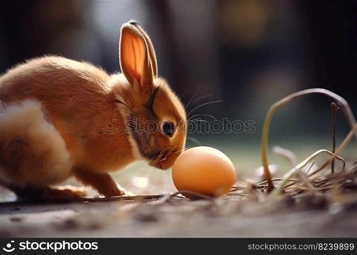 Easter rabbit with colorful holiday eggs. Cute fluffy bunny celebrating spring holiday. Generated AI Easter rabbit with colorful holiday eggs. Cute fluffy bunny celebrating spring holiday. Generated AI. Easter rabbit with colorful holiday eggs. Cute fluffy bunny celebrating spring holiday. Generated AI.