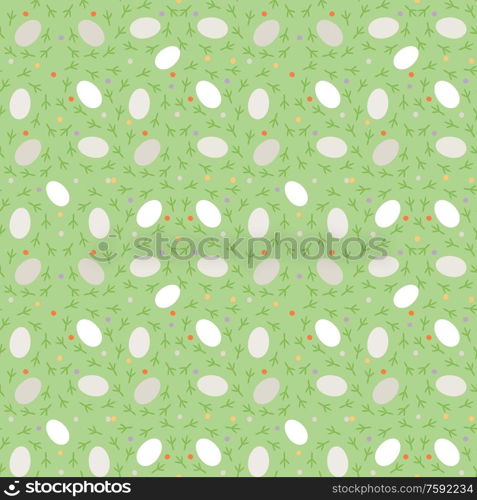 Easter seamless jpeg pattern with bird tracks and eggs.