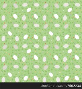 Easter seamless jpeg pattern with bird tracks and eggs.