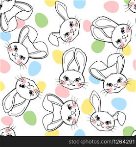Easter seamless pattern with cute bunny and egg isolated on white background. Design element for textile, fabric, wrapping or wallpaper.. Easter seamless pattern with bunny and egg,