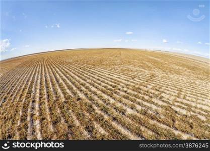 eastern Colorado plowed field in fish eye lens perspective