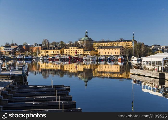 Eastern shore of the island of Sheppsholmen and ancient ships