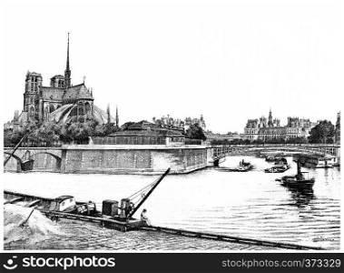 Eastern tip of the island of the city, vintage engraved illustration. Paris - Auguste VITU ? 1890.
