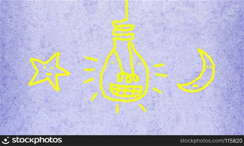 Easy brush paint on purple gray background. Cute and big smile light bulb idea. Going up to the sky.