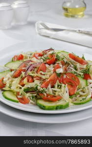 Easy cabbage salad, cucumber and tomato