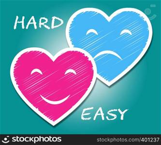 Easy Vs Hard Hearts Portray Choice Of Simple Or Difficult Way. Guide To Choose Best Future Path - 3d Illustration