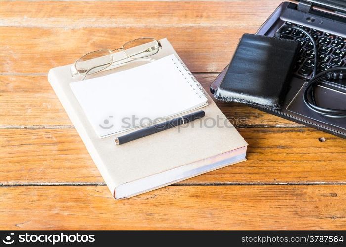 Easy working table with laptop and stationary, stock photo