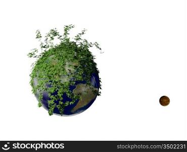 eath planet growth by plant with the moon over the white background