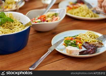eating concept - plate with food on wooden table. plate with food on wooden table