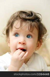 eating small touching baby close-up portrait