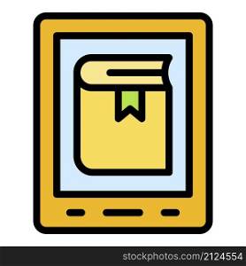 Ebook on tablet icon. Outline ebook on tablet vector icon color flat isolated. Ebook on tablet icon color outline vector
