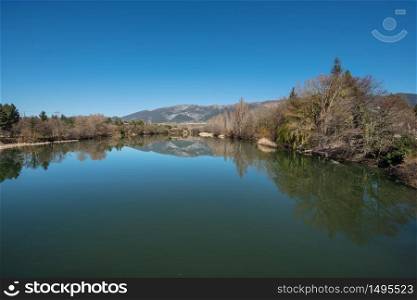 Ebro river in Santa maria de Garona, near nuclear power plant, Castilla y Leon, Spain.