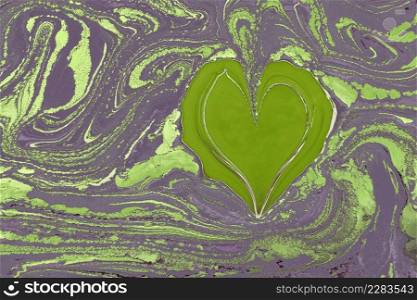 Ebru  marbling  background with heart shape.
