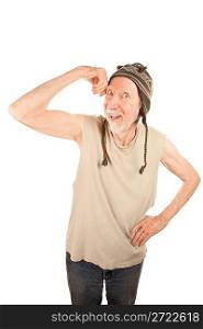 Eccentric Senior Man Flexing His Muscle