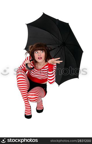 Eccentric woman with umbrella