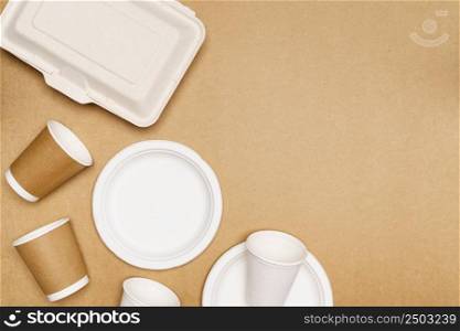 Eco friendly concept, Food container consist of box plate and paper cup made from natural fiber.