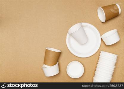 Eco friendly concept, Food container consist of plate and paper cup made from natural fiber.