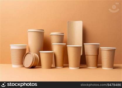 Eco-friendly disposable paper cups. Generative AI
