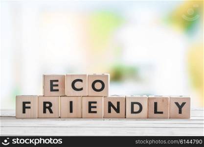 Eco friendly sign on a wooden table in nature