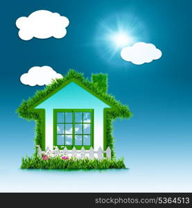 Eco House concept design over blue backgrounds