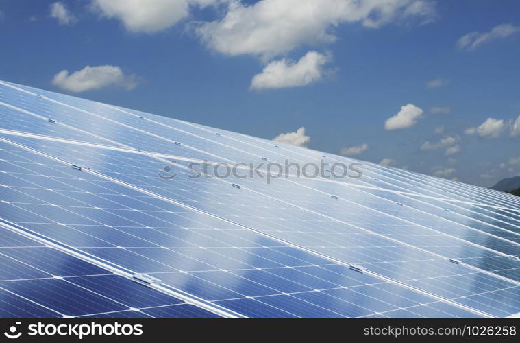 eco technology solar panel with sun and blue sky background. concept clean energy in nature