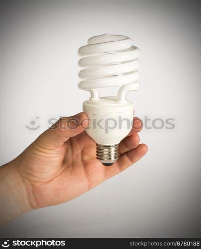Ecological economical lamp on white background.