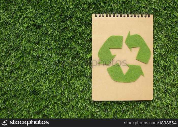ecological notebook with recycle sign. Resolution and high quality beautiful photo. ecological notebook with recycle sign. High quality beautiful photo concept