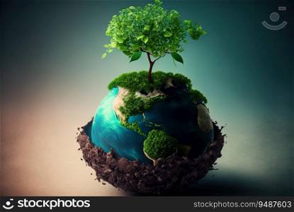 Ecological sustainability concept with stylized Earth as our home. Generated AI