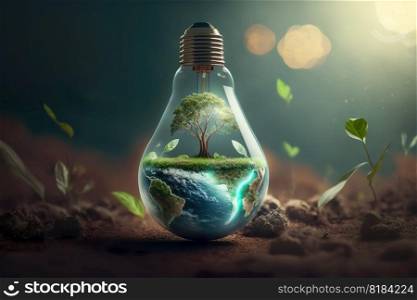 Ecology and world water day , Light bulb idia with environmental protection and save earth water , Generate Ai